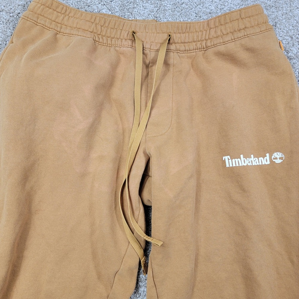 Timberland Mens Wheat Tan Fleece Joggers Sweatpants Logo Graphic Size Medium